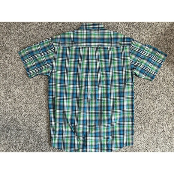 Cinch Men's Large Short Sleeve Button Shirt LOT of 2 Blue Green Orange Plaid - Picture 9 of 13